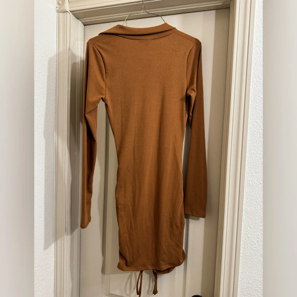 NWT Fashion Nova Elegant Brown Ruched Dress - Picture 3 of 5